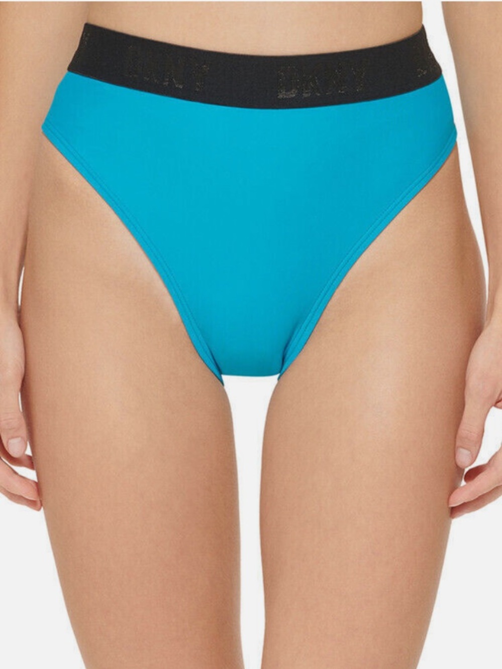 DKNY Women’s Teal Blue High-Waist Logo Bikini Bottoms